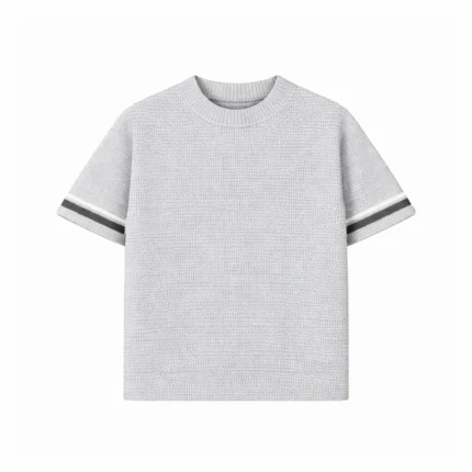 crochet knit striped tee grey